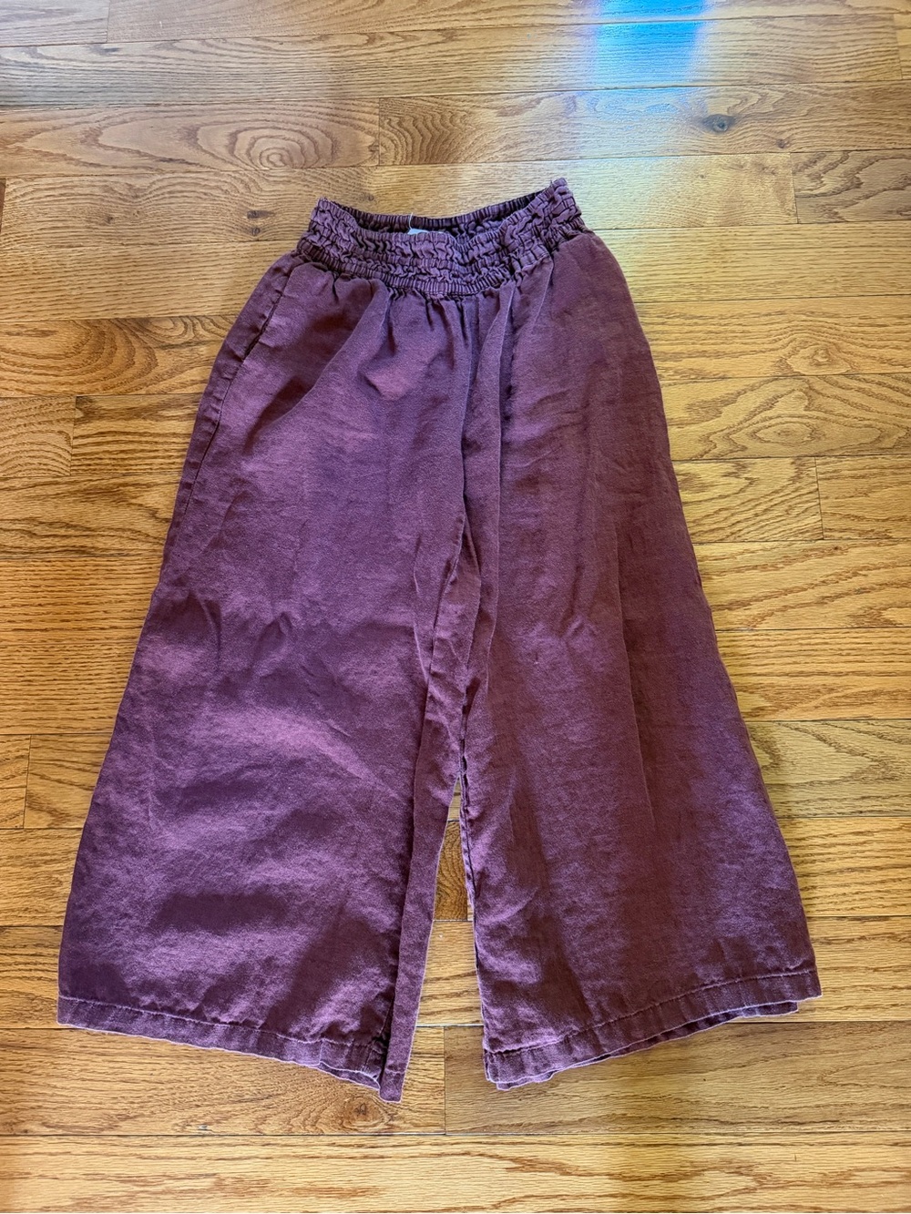 Anthropologie Wide-Leg Linen Blend Pants in Plum